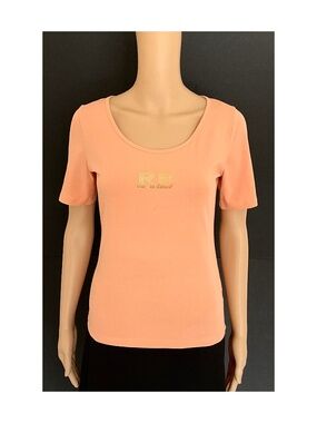 Roccobarocco Peach Top Gold Logo Short Sleeve Scoop Neck 46 EU